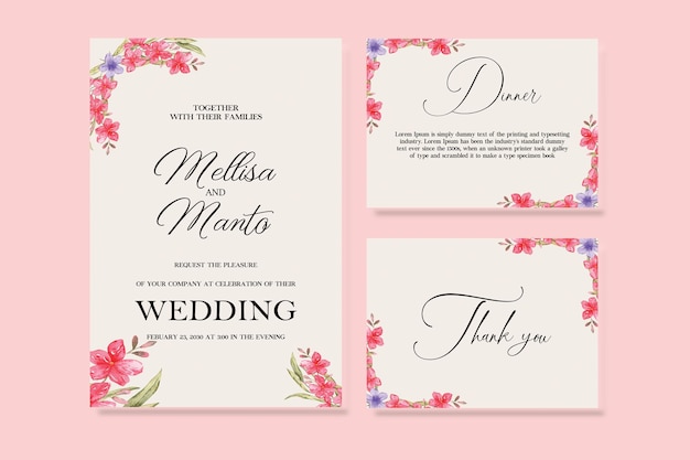 plantilla de tarjeta de invitación de boda con texto y flor PSD Premium