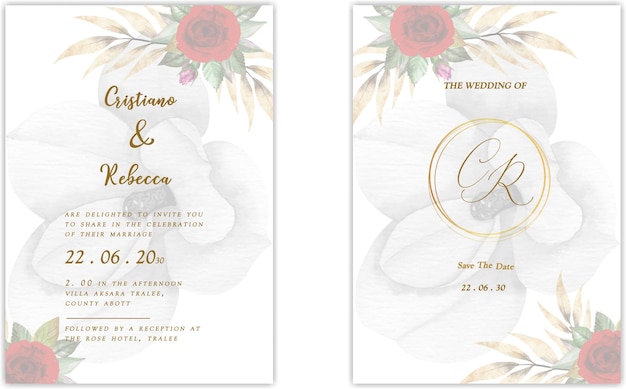 Plantilla de tarjeta de invitación de boda con texto