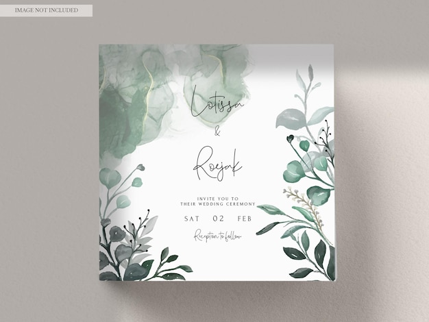 PSD plantilla de tarjeta de invitación de hojas de acuarela verde elegante