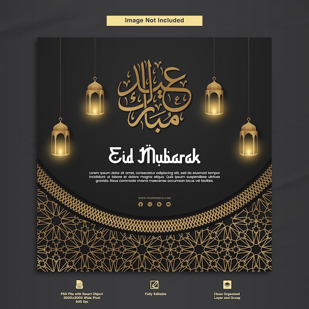 Plantilla de tarjeta postal de felicitación de diseño elegante de lujo de eid mubarak