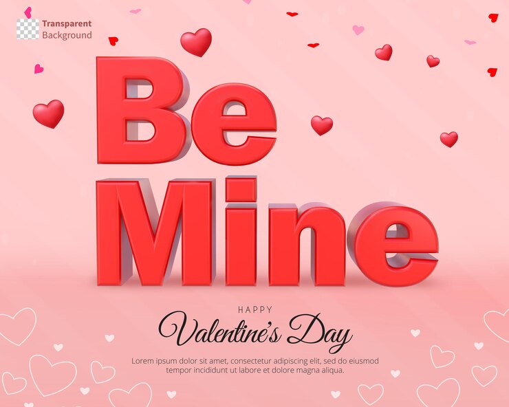 PSD plantilla de tarjeta de san valentín con renderización 3d sea mío texto con corazones rojos