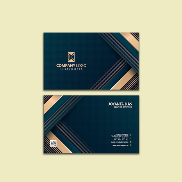 Plantilla de tarjeta de visita horizontal de lujo dorado degradado