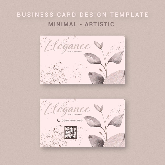 plantilla de tarjeta de visita PSD elegante chic artístico minimalista costurera artista acuarela hojas en capas