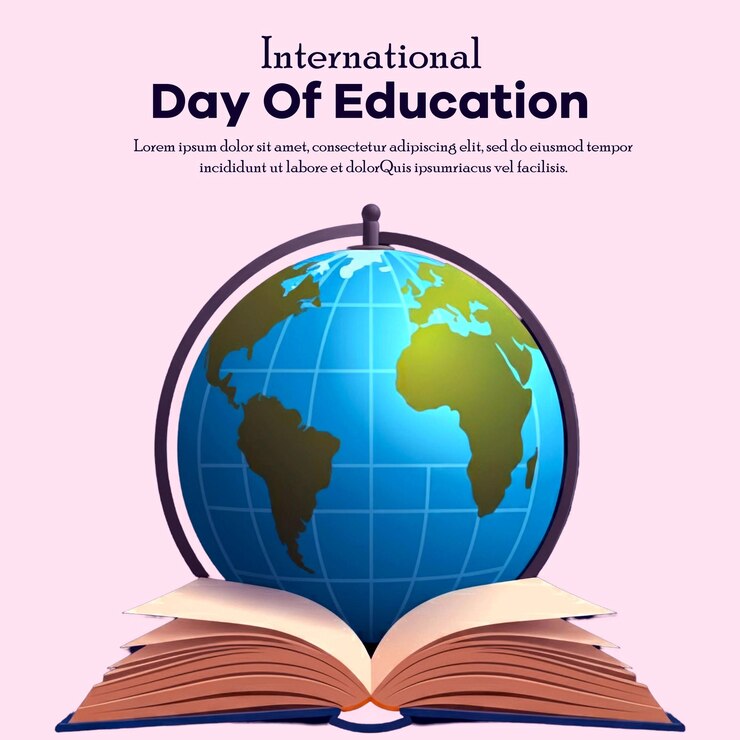 PSD plantilla temática del día internacional de la educación formas del globo con el concepto del libro diseño de eventos