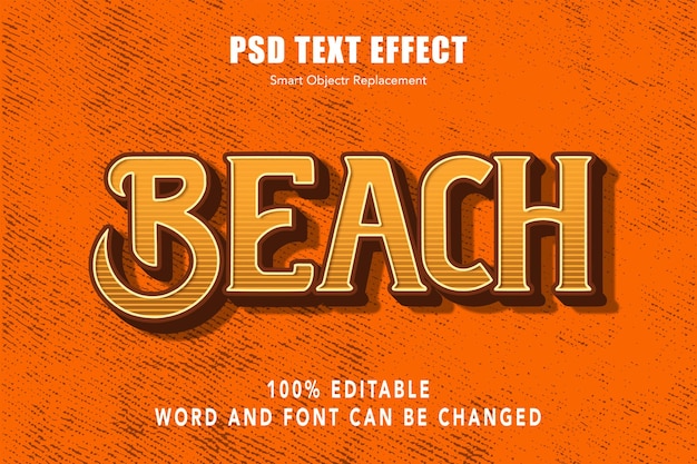 PSD plantilla de texto de fuente retro editable beach