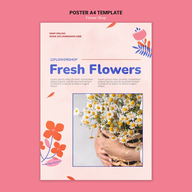 PSD plantilla de tienda de flores minimalista de diseño plano