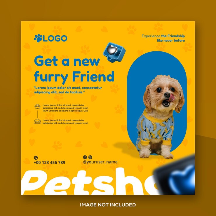 Plantilla de tienda de mascotas PSD con banner o post de redes sociales con foto cuadrada