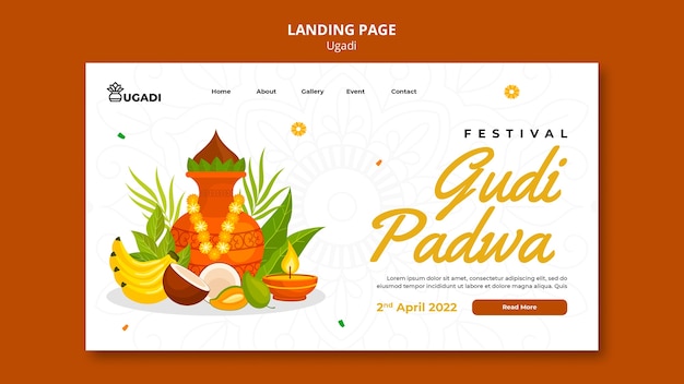 PSD plantilla ugadi de diseño plano