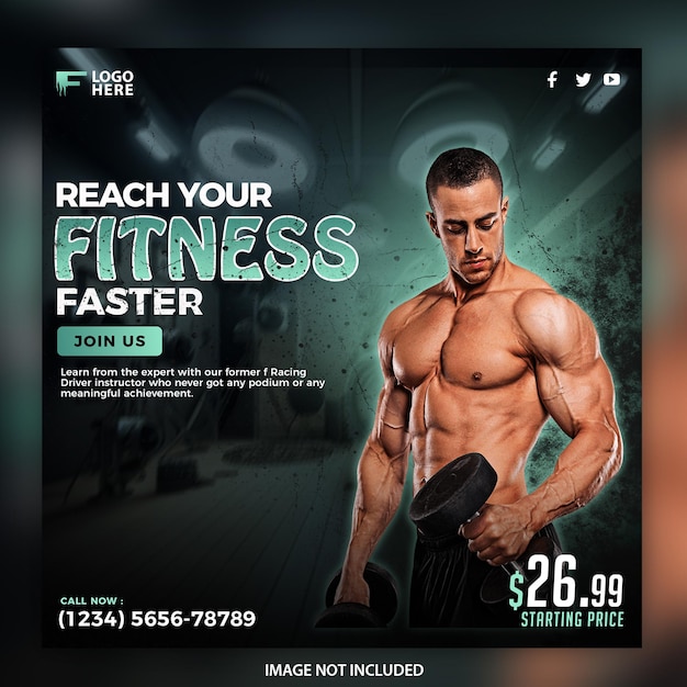 Plantilla única de banner de publicación de redes sociales de gimnasio y fitness