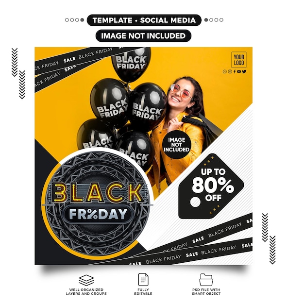 Plantilla de viernes negro de alimentación de redes sociales con hasta 80 de descuento para tiendas en línea para mujeres