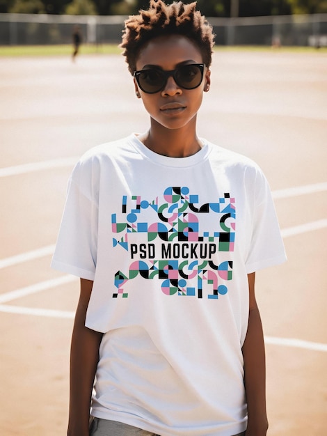 PSD plantilla de vitrina de camiseta para la maqueta de mercancía de marca estética unisex