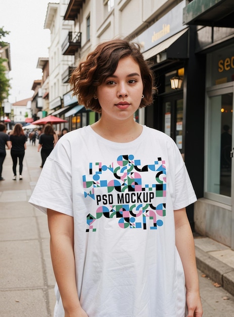 PSD plantilla de vitrina de camiseta para la maqueta de mercancía de marca estética unisex
