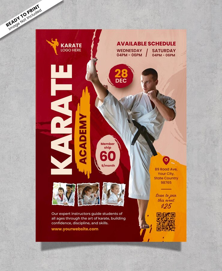 PSD plantilla de volante de la academia de karate