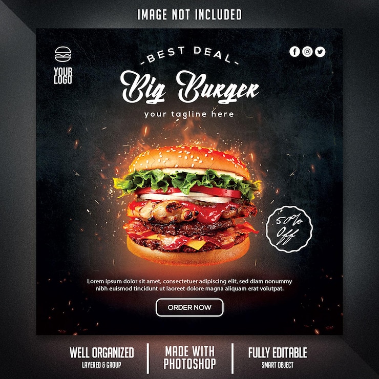 PSD plantilla de volante de comida con tema de hamburguesa