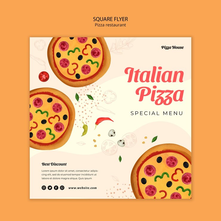 PSD plantilla de volante cuadrado de restaurante de pizza