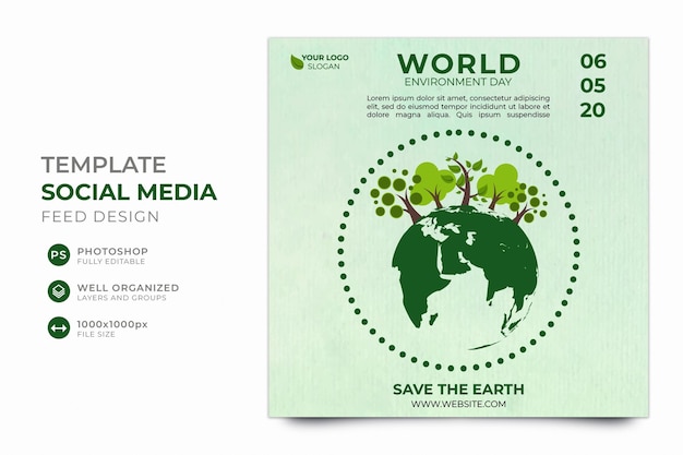 PSD plantilla de volante del día mundial del medio ambiente para banner de publicación en redes sociales