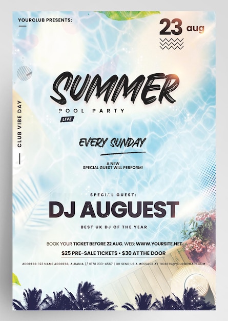 plantilla de volante de DJ de la fiesta de verano en la piscina