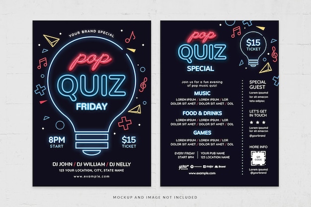 PSD plantilla de volante de evento nocturno pop quiz en psd