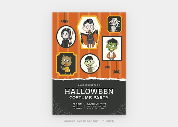 Plantilla de volante de fiesta de disfraces de Halloween para niños en PSD V1