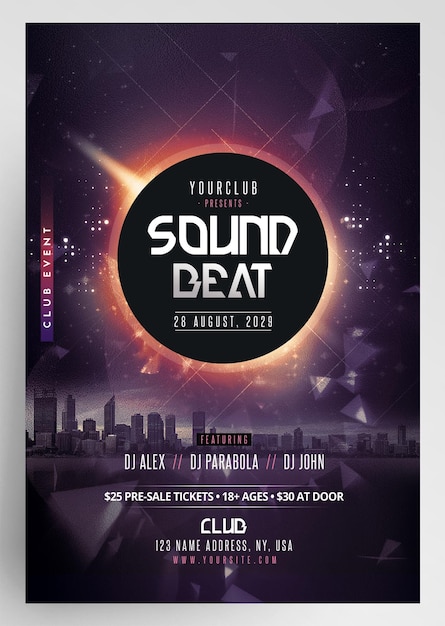 Plantilla para volante de fiesta de sound beat event club