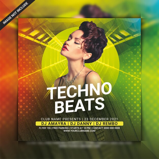 PSD plantilla de volante de fiesta de techno beats dj