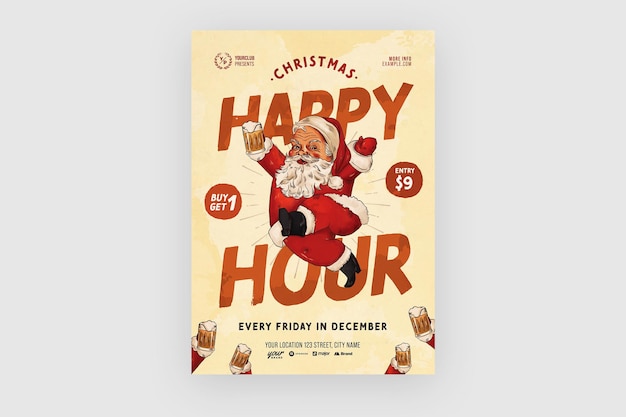 PSD plantilla de volante de happy hour de navidad en psd para club nocturno y bar