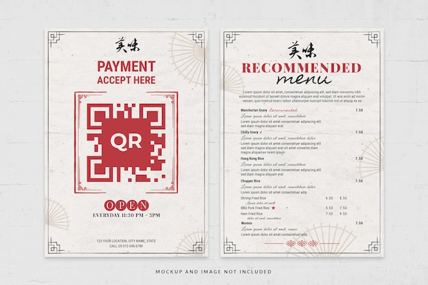 Plantilla de volante de menú de cocina de comida china roja vintage en PSD V1