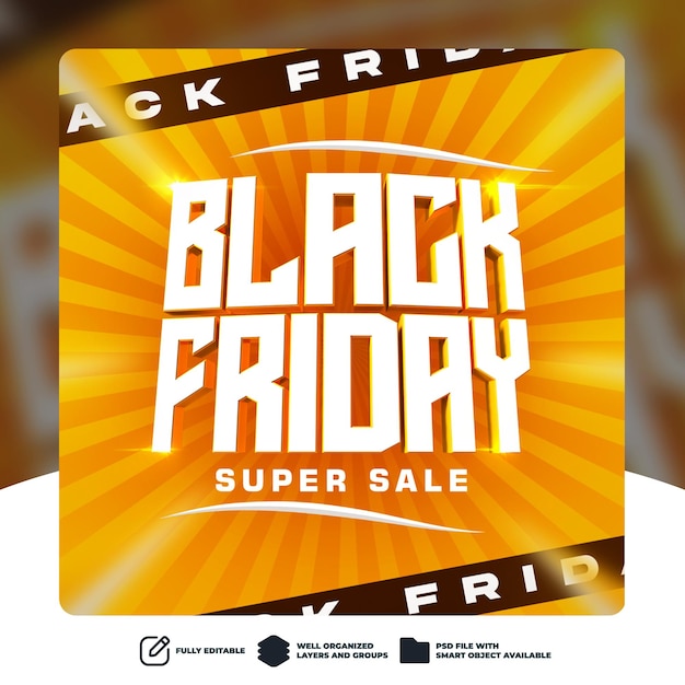 PSD plantilla de volante o banner editable en redes sociales de súper venta de black friday