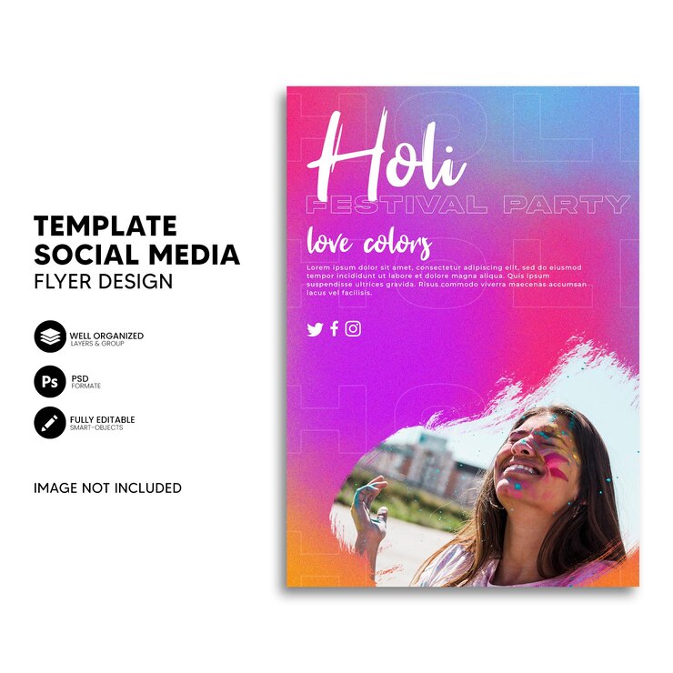 plantilla de volante y póster de fiesta del festival holi
