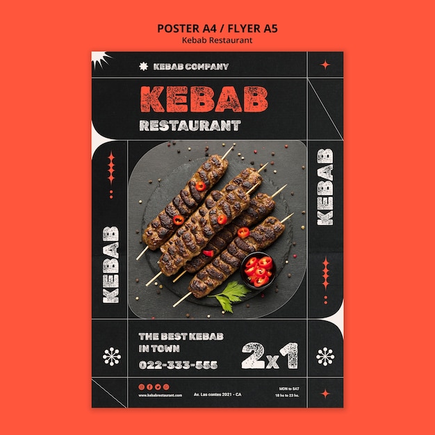 PSD plantilla de volante de restaurante de delicioso kebab