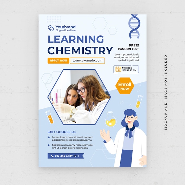 Plantilla de volante de tutor de aprendizaje en línea de clase de química en PSD