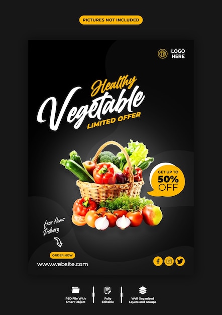 Plantilla de volante y vegetales saludables