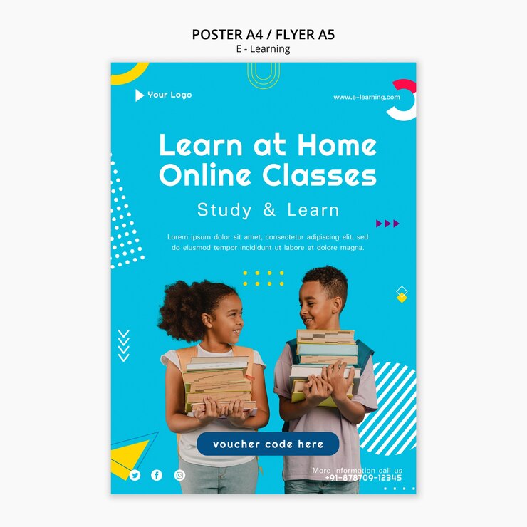 PSD plantilla de volante vertical de e-learning y clases en línea