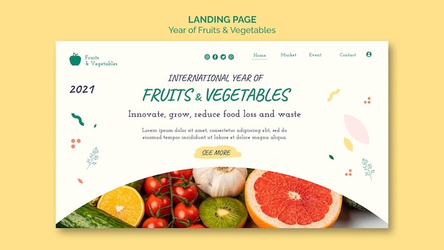 PSD plantilla web año de frutas y verduras