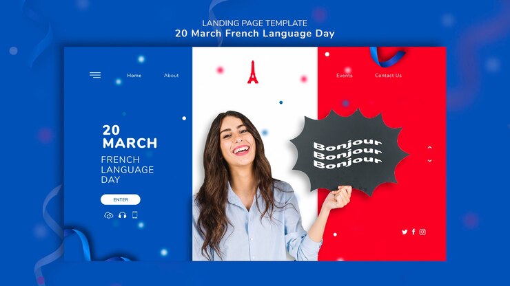 PSD plantilla web del día de la lengua francesa