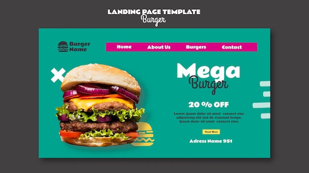 Plantilla web de página de destino de mega hamburguesas