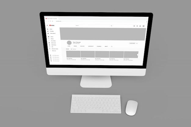Plantilla web de youtube en maqueta de monitor