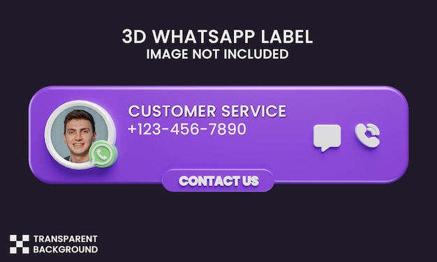 Plantilla whatsapp contáctenos etiqueta con perfil de foto en renderizado 3d