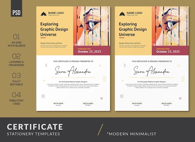 Plantillas de certificado de diseño minimalista