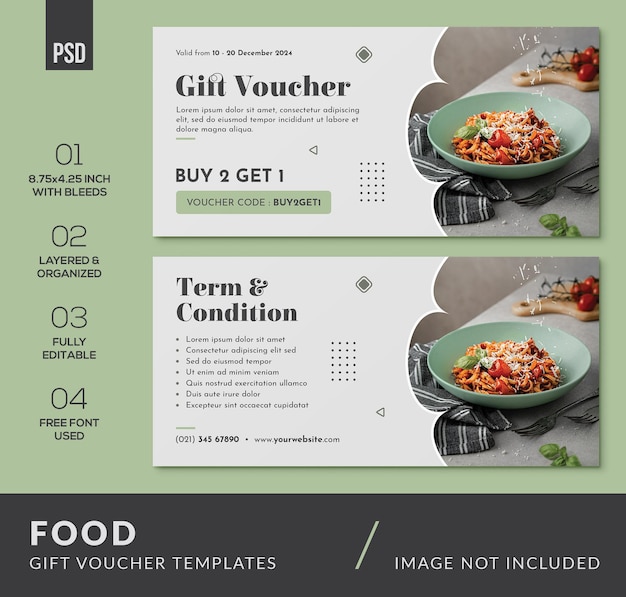 PSD plantillas creativas de diseño de vales de regalo de comida