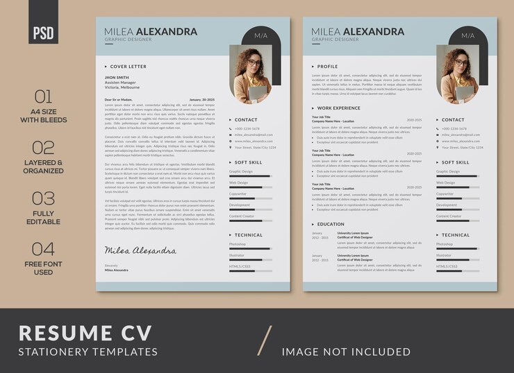 PSD plantillas de cv y cartas de presentación minimalistas y limpias