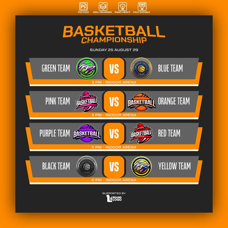 PSD plantillas de diseño gráfico del calendario del campeonato de baloncesto