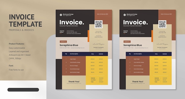 Plantillas de diseño PSD de facturas modernas y profesionales
