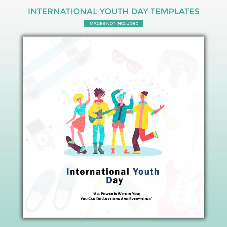 Plantillas de diseño de publicaciones en redes sociales de celebración del día internacional de la juventud para facebook e instagram