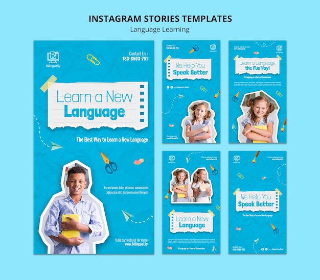 PSD plantillas de historias de instagram de nuevo idioma