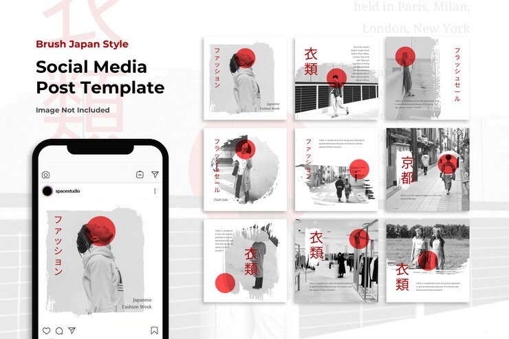 PSD plantillas de instagram de banner de redes sociales de estilo japonés