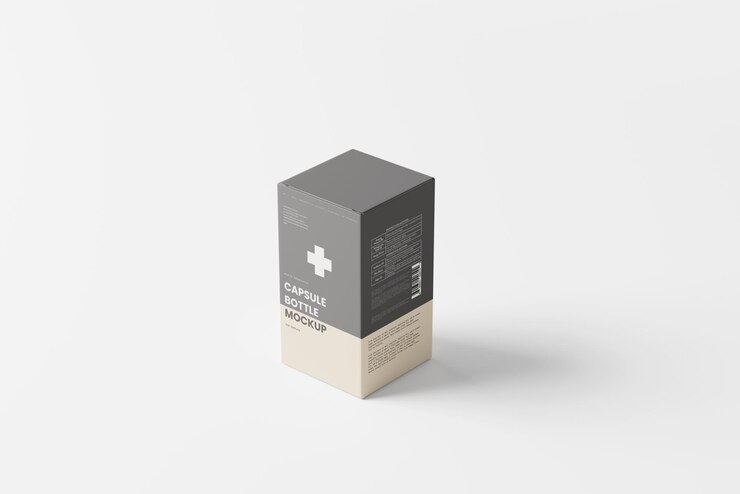 PSD plantillas de maquetas de envases de botellas y cajas de cápsulas de plástico