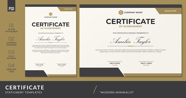 Plantillas minimalistas limpias de certificados de logros