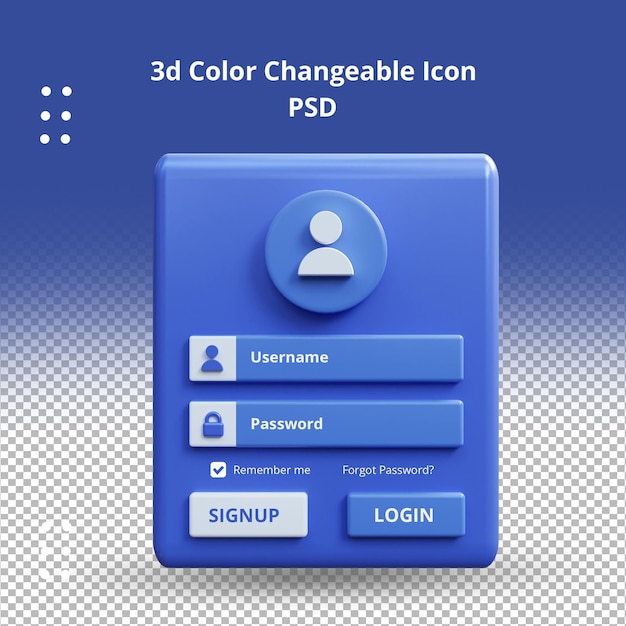 PSD plantillas de página de inicio de sesión web azul moderno 3d render