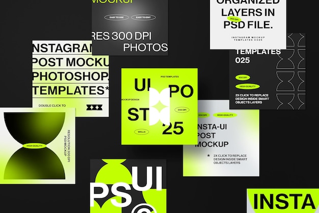 Las plantillas de Photoshop de maqueta de la interfaz de usuario de Instagram